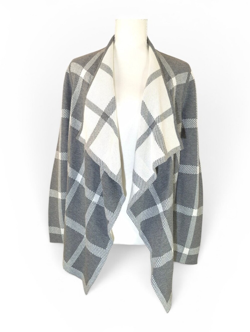 Chico’s Open Front Waterfall Cardigan Reversible Gray Knit Coatigan Sz 0 Small/4